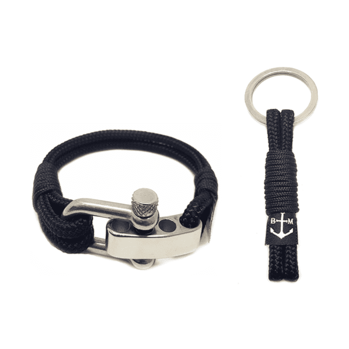Adjustable Shackle Black Nautical Bracelet and Keychain